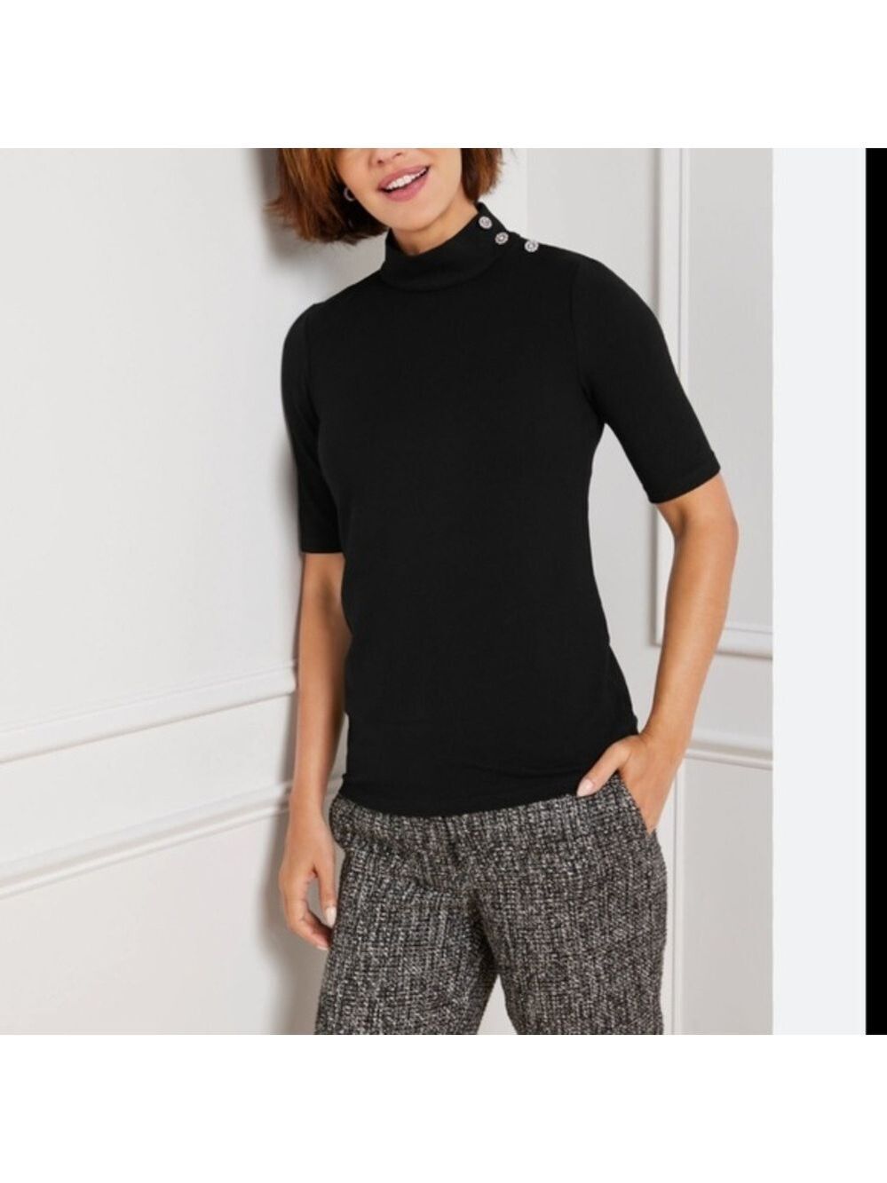 Talbots Button Shoulder Mock-neck lightweight  Women’s sweater Top M Strech